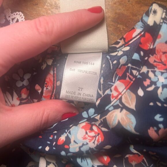 Lily Bleu Toddler Floral Dress 2T Navy Pink Ruffle Sleeve Summer Outfit - Picture 3 of 6